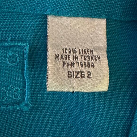 Chico's Size 2 (12-14) Turquoise 100% Linen Button Up Blouse Lino For - Picture 7 of 7